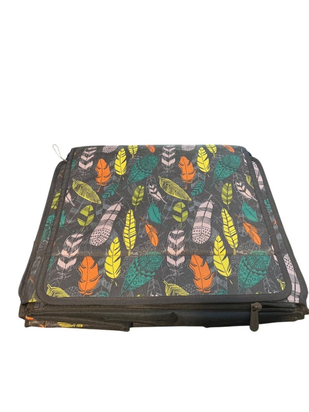 Collapsible Feather Print Insulated Storage Bag With Zip Closure & Handles Multi